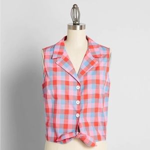 ModCloth x Barbie Blue/Red Plaid Shirt